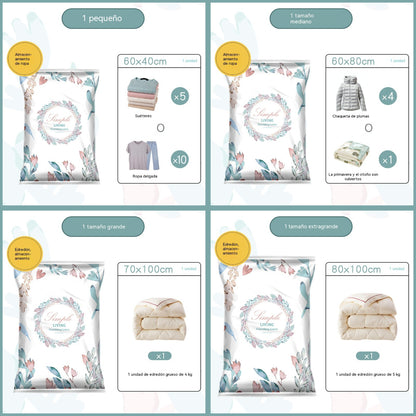 🧳【Juego de 4 piezas】💨 Bolsas de almacenamiento al vacío compresibles de gran capacidad: diseño a prueba de fugas, ideal para ahorrar espacio en tu maleta y en casa ✈️