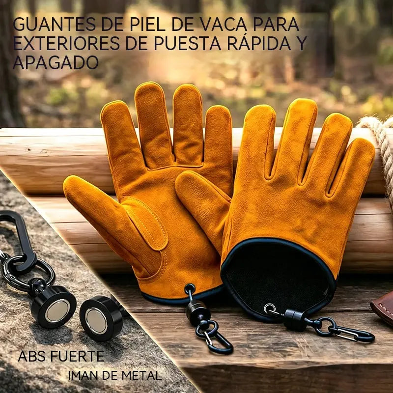 Guantes de trabajo de piel de vacuno gruesos y resistentes al desgaste para exteriores