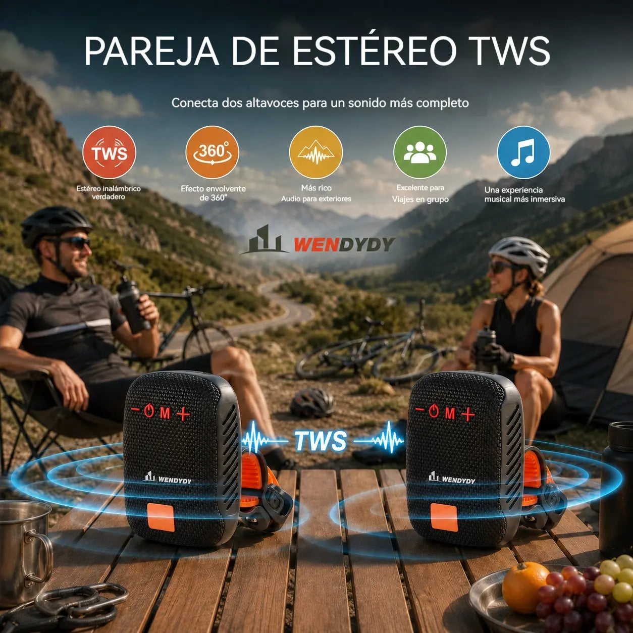 🚴‍♂️🎵 Altavoz Bluetooth impermeable para bicicleta – IPX5, estéreo TWS, llamadas manos libres. Montaje seguro, alcance de 70 m. ¡Pedalea con ritmo! 🔊✨