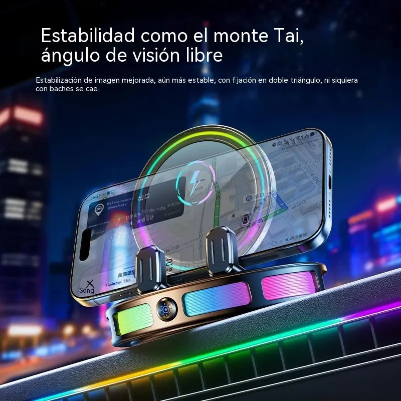 📱 Soporte para coche RGB con sujeción automática y carga inalámbrica de 15 W