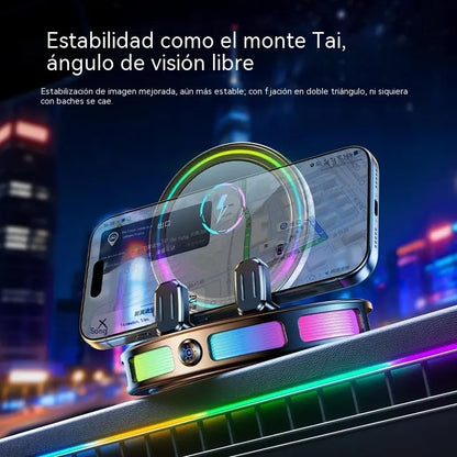 📱 Soporte para coche RGB con sujeción automática y carga inalámbrica de 15 W