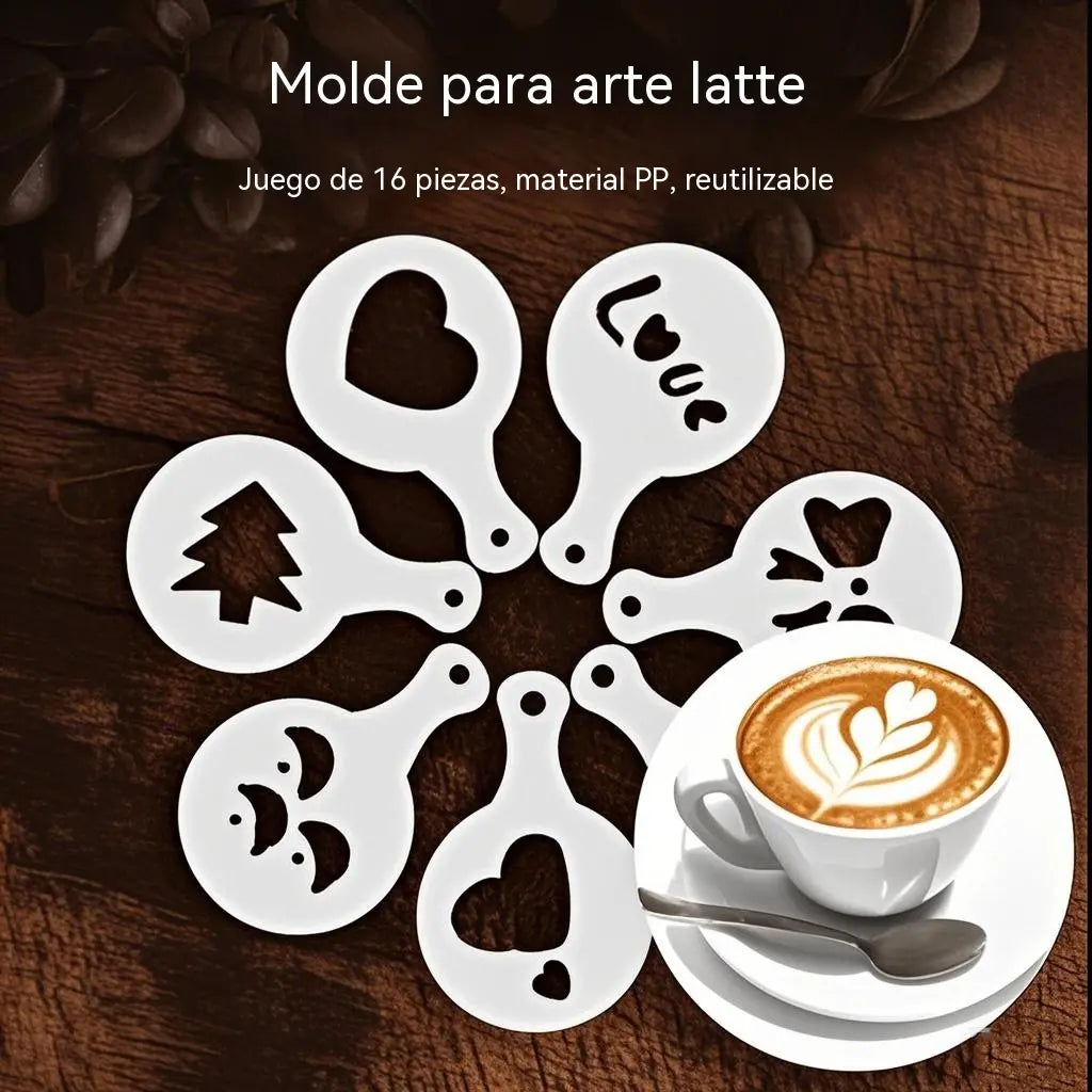 【2 juegos de 32 moldes para arte latte de café】Con un precio de 23 euros☕🎨Moldes para arte latte de café elegantes