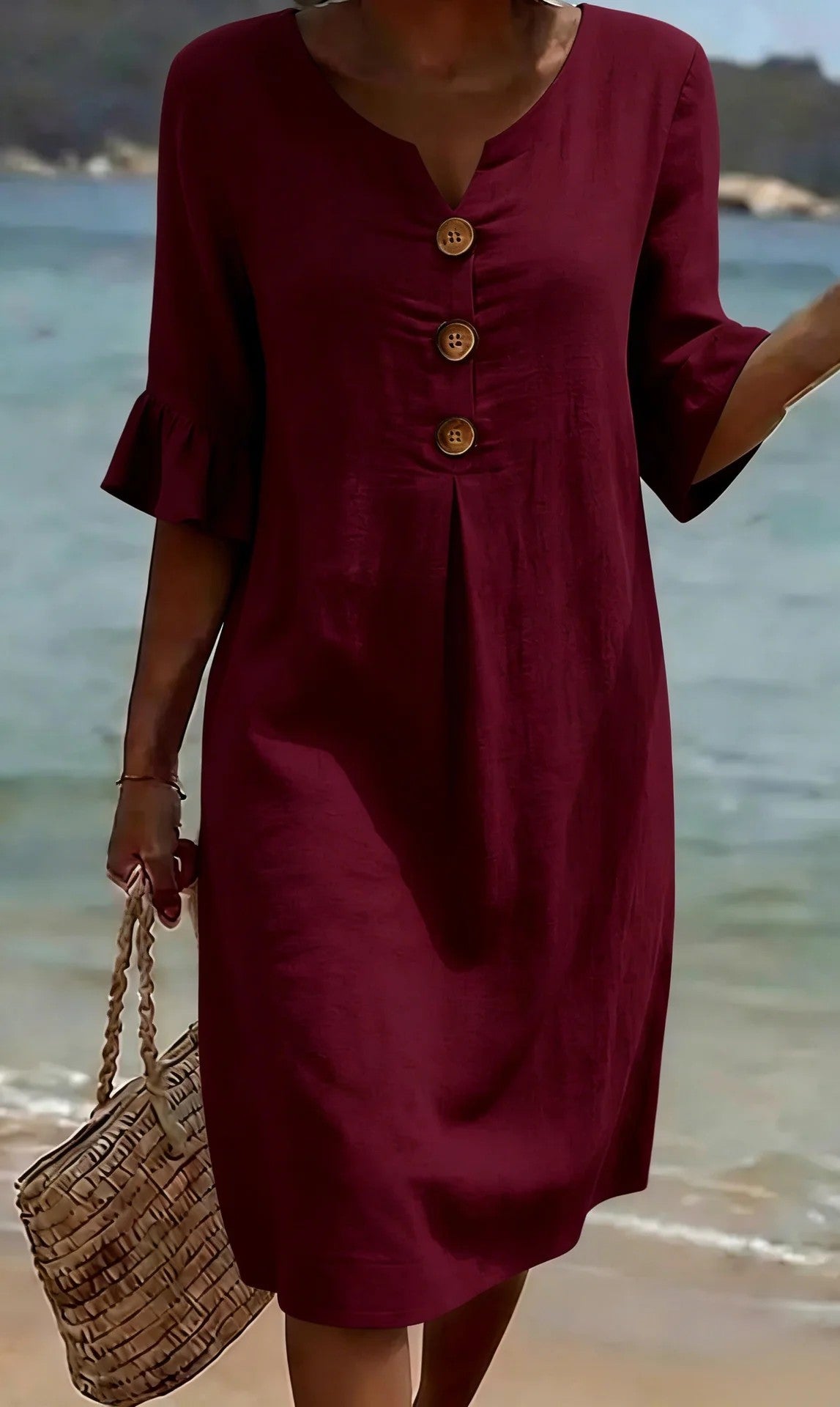 30% DE DESCUENTO 🔥【S-3XL】Vestido de mujer de algodón y lino con mangas abullonadas y botones