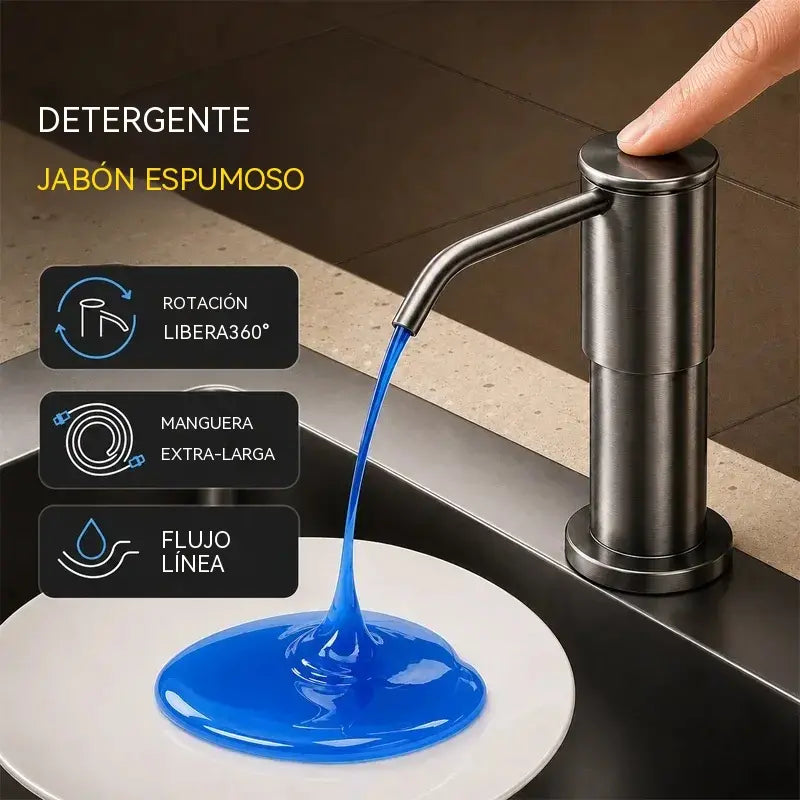 Dispensador de jabón y detergente integrado para fregadero de cocina, fabricado en acero inoxidable de primera calidad, con tubo extensible directo al cristal y bola de gravedad 304, bombeo rápido.