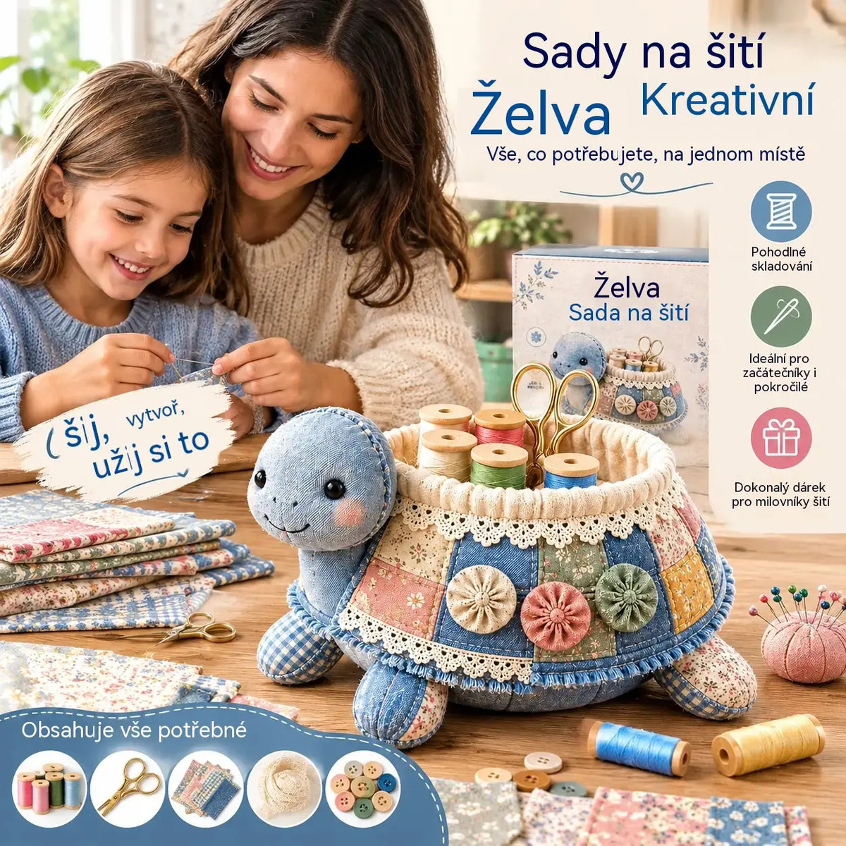 🧵 DIY sada na ušití patchworkového organizéru na šití s motivem zvířátek 🎨