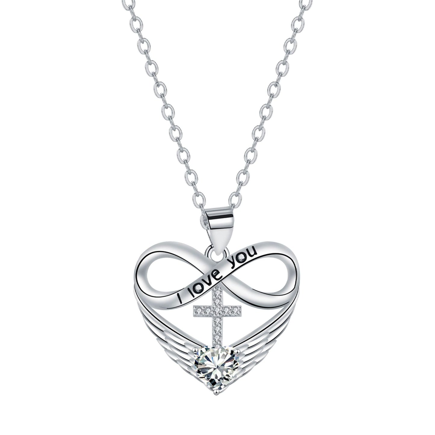 ✨Collar con colgante de cruz, corazón infinito y ala