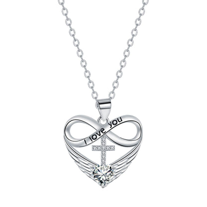 ✨Collar con colgante de cruz, corazón infinito y ala