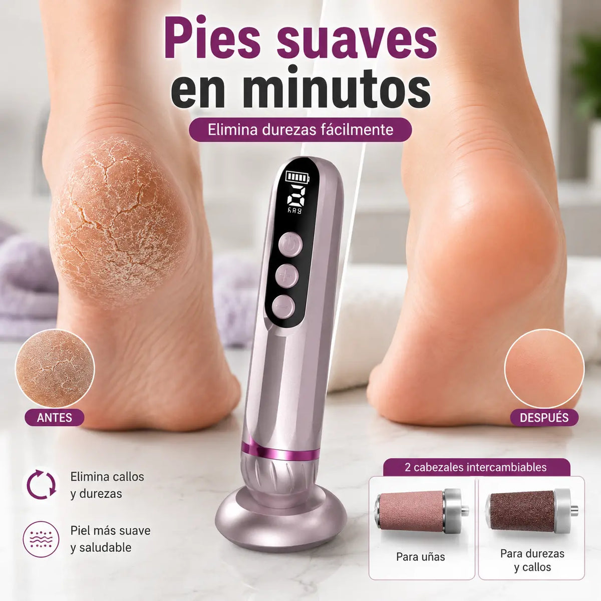 🦶 ¡OFERTA POR TIEMPO LIMITADO CON UN 50 % DE DESCUENTO! ⚡ Lima eléctrica recargable para pies: 9 velocidades, pantalla LCD, carga USB-C ✨