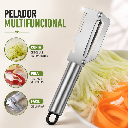✅【¡Compra 1 y llévate 1 gratis!】🧅🔪 Pelador de cocina multifuncional 3 en 1: ¡Pela, corta y abre tapones de botellas! 🔥