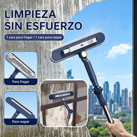 Limpiacristales 2 en 1 de doble cara con mango extensible para limpiar cristales en edificios altos.