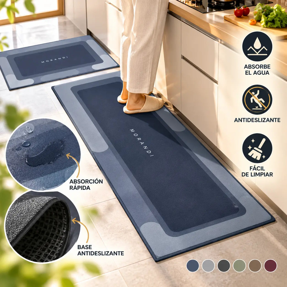 【1 juego de 2 piezas：40*60cm+40*120cm】💥Alfombra antideslizante y absorbente🦶