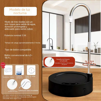 Bomba de agua portátil 2 en 1, apta para cubos de agua, grifo giratorio de 360°, tres velocidades de agua y carga mediante puerto USB tipo C.