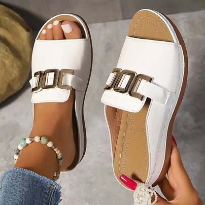 💞【36~45】Nuevas sandalias con tacón plano y suela gruesa, con forma de boca de pez.