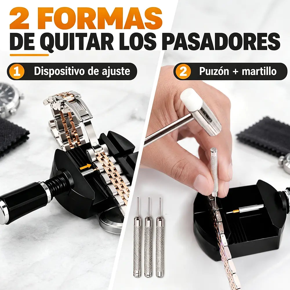 ⌚ Kit de Herramientas para Ajustar Correas de Reloj | Set de 11 Piezas para Quitar Eslabones, Cambiar y Acortar Pulseras