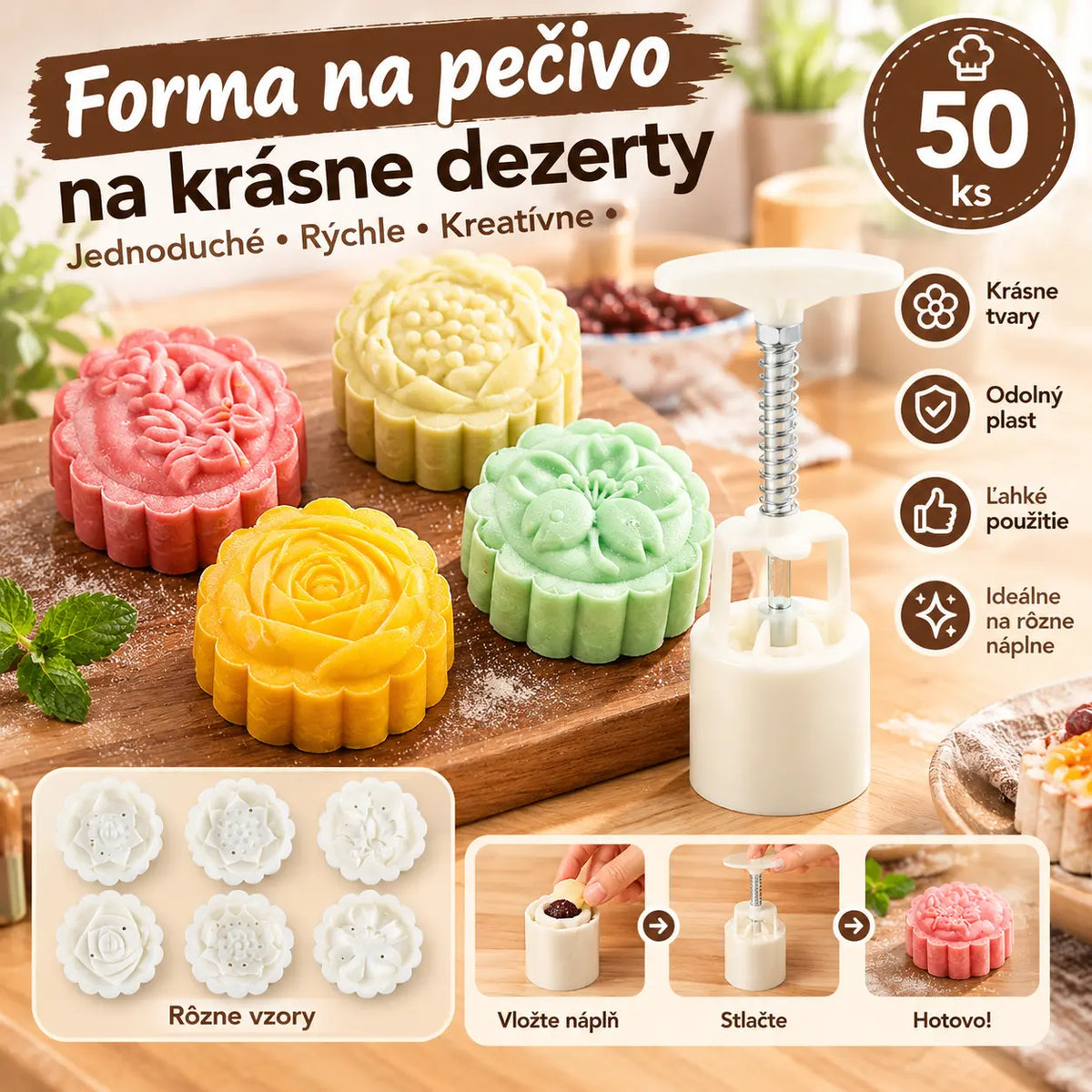 【1 forma so 4 kvetinkami】✨😍Sada foriem na ručné lisovanie cesta, kreatívne formy na pečenie