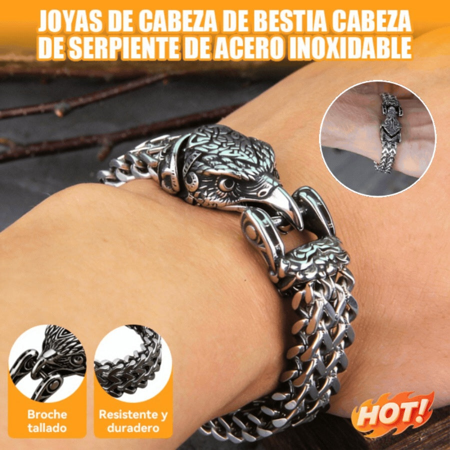 [Oferta especial de último día] Pulsera de hombre estilo retro punk con cabeza de serpiente y calavera.