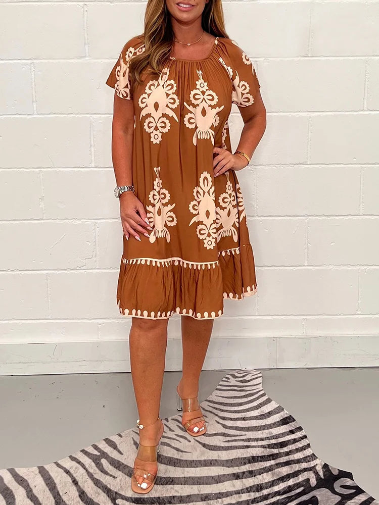 【S-5XL】Vestido de cuello cuadrado con diversos estampados geométricos