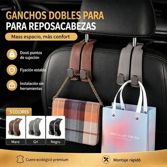 🔥Compra 2 y llévate 2 gratis🔥🚗✨ Gancho Doble para Reposacabezas del Coche – Más Espacio y Orden para Bolsos y Compras