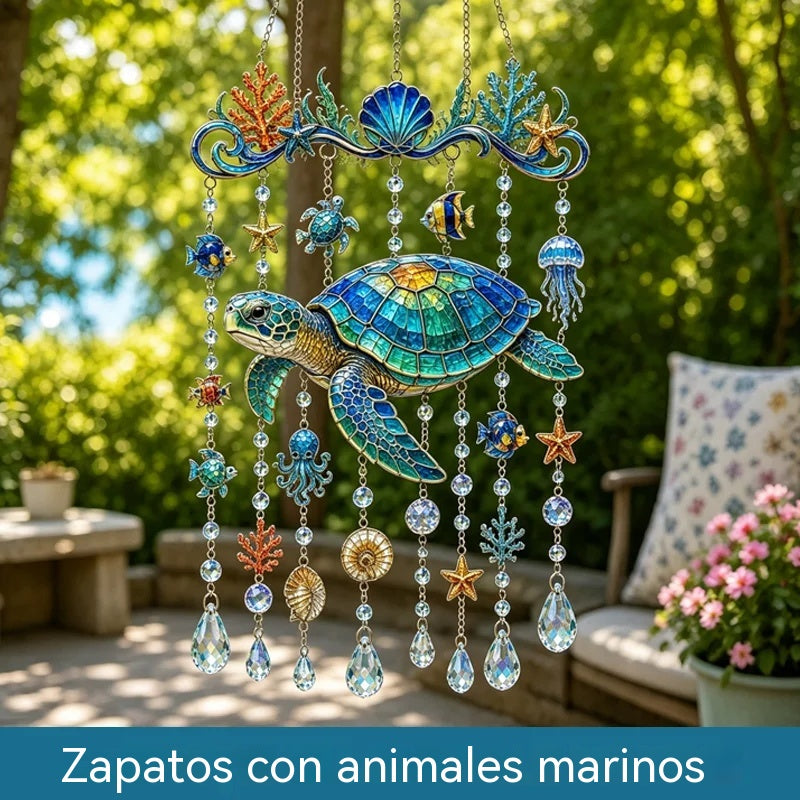 🌊💎 Carrillón de viento de cristal con temática marina: la decoración ideal para tu jardín y balcón.