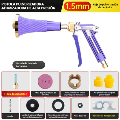 Pulverizador agrícola de alta presión con filtro y boquilla a prueba de viento.