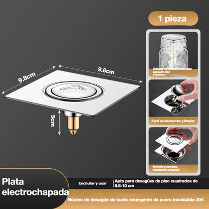 🏠🧰🔥【Compra 1 y llévate 2 gratis】Cubierta de sellado con núcleo de rebote antiolor para desagüe de piso de baño, tipo universal accionado con pie a presión.