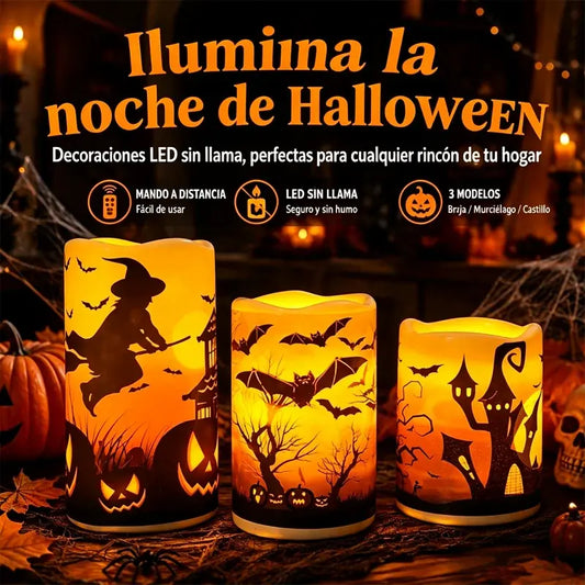 🎃🕯️ Velas LED de Halloween con Llama Realista | Decoración para Fiestas y Ambiente Tenebroso