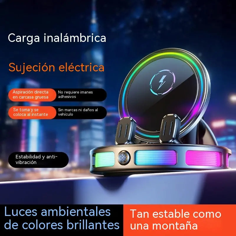 📱 Soporte para coche RGB con sujeción automática y carga inalámbrica de 15 W