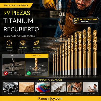 🔥 ¡A mitad de precio por tiempo limitado! 🔧 ¡Herramientas de alto rendimiento preferidas por artesanos expertos! Directo de fábrica: Juego de 99 brocas con recubrimiento de titanio.