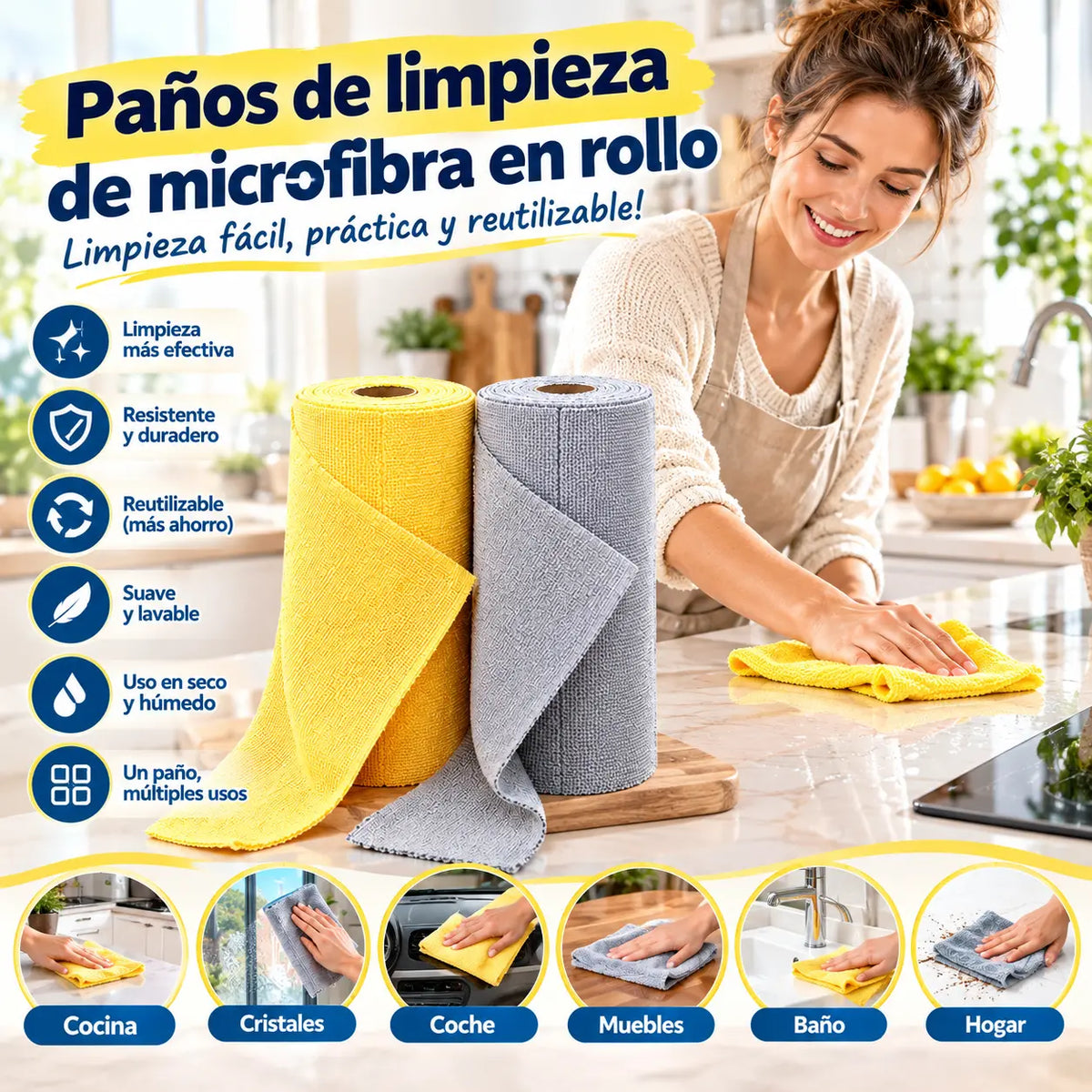 ✨🧼Rollos de toallas de limpieza reutilizables que se pueden arrancar uno a uno.