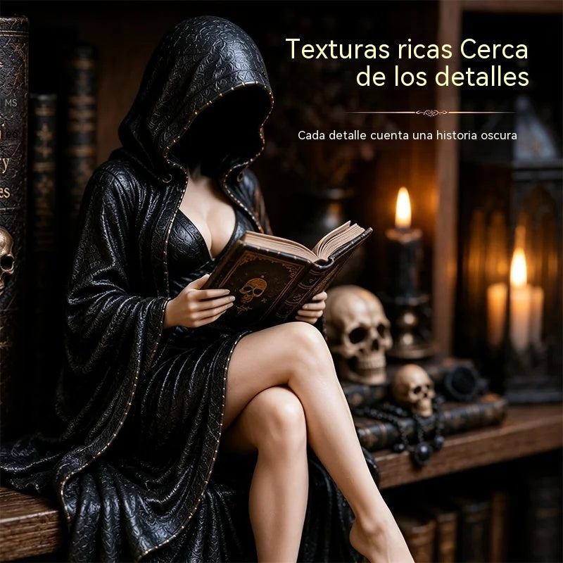 【Novedad 2026】Estatuilla gótica «Lector encapuchado»: un adorno misterioso y sensual para el dormitorio o la oficina. ¡Un regalo decorativo de estilo *dark academia*! 🖤📖