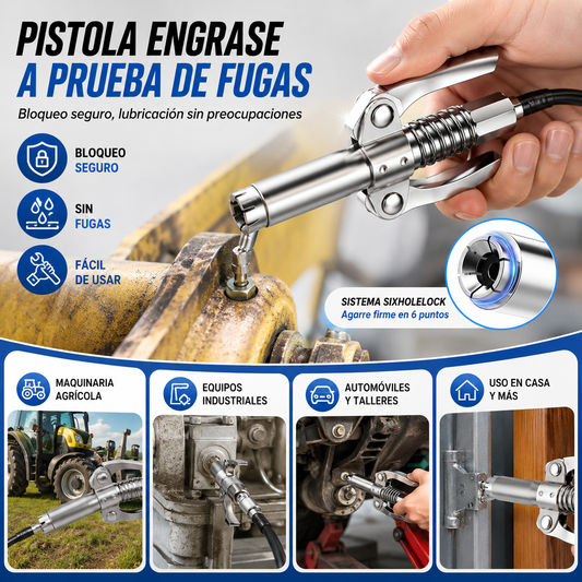 【Compra 1 y llévate 1 gratis】2 artículos por 27 euros🔧Inyector de grasa de alta presión con abrazadera autoblocante y boquilla de engrase de doble asa + manguera flexible de 30 cm