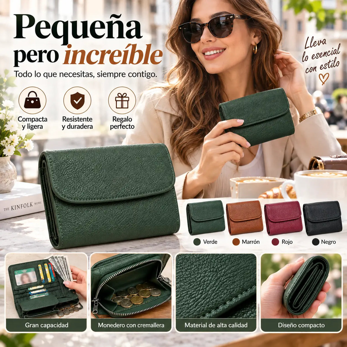[Último día de promoción]Cartera unisex Pebble de piel auténtica con protección RFID