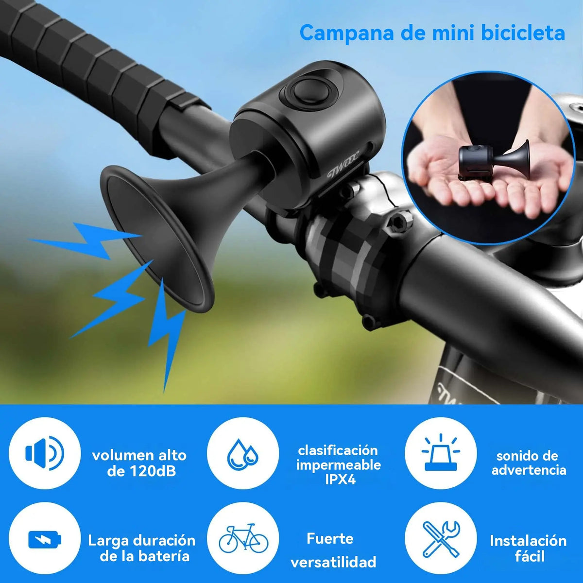 🚴🔔🔊Timbre de bicicleta eléctrico, timbre eléctrico para equipo de ciclismo con alto volumen