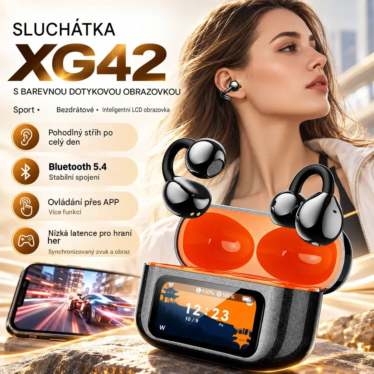 🎧 Bezdrôtové športové Bluetooth slúchadlá s klipom a farebným LCD displejom