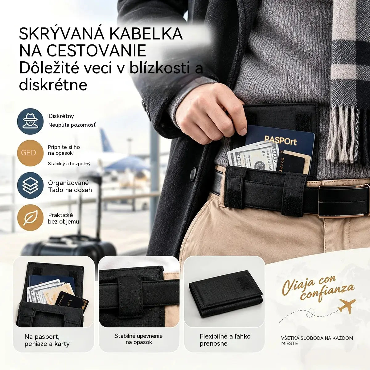 👝✨ Cestovná mini taška do pása pre ženy a mužov | Kompaktná taška na pas, peniaze, karty a doklady