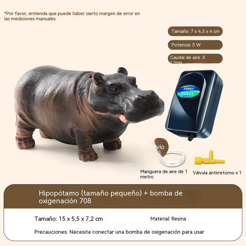 🔥【Hipopótamo + Bomba de aire】Bomba de aire de burbujas con forma de hipopótamo para acuario, adorno decorativo neumático para acuario