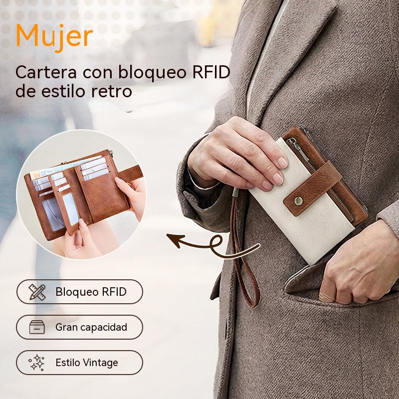 💥💯Cartera de piel para mujer con bloqueo RFID