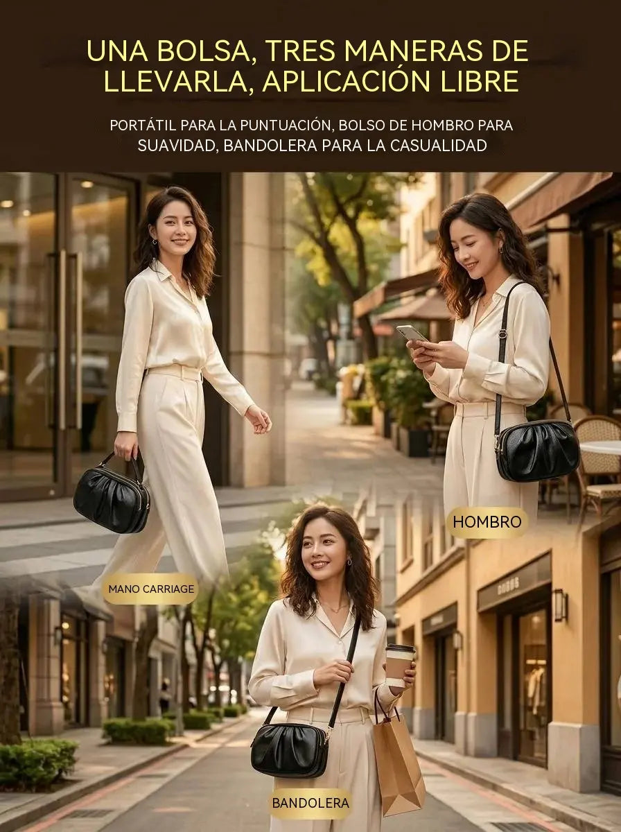 ✨🎀Bolso bandolera de piel con varios compartimentos y forma de concha