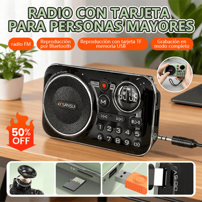 🎁【Oferta por tiempo limitado】Reproductor de música con radio Bluetooth portátil, puede insertar tarjetas y unidades flash USB