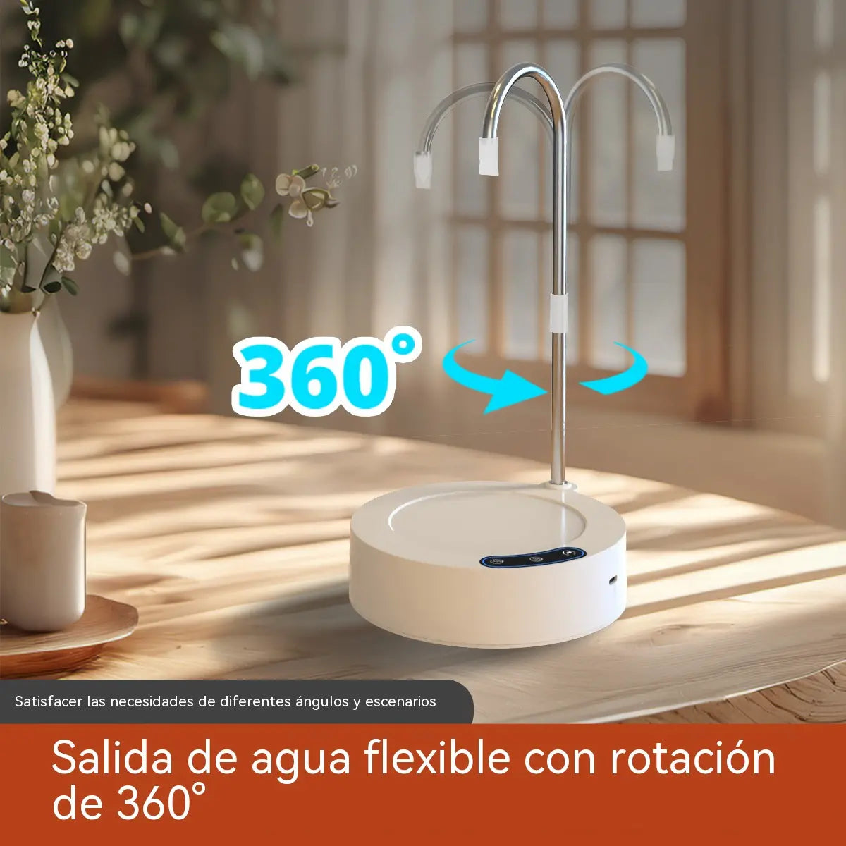 Bomba de agua portátil 2 en 1, apta para cubos de agua, grifo giratorio de 360°, tres velocidades de agua y carga mediante puerto USB tipo C.
