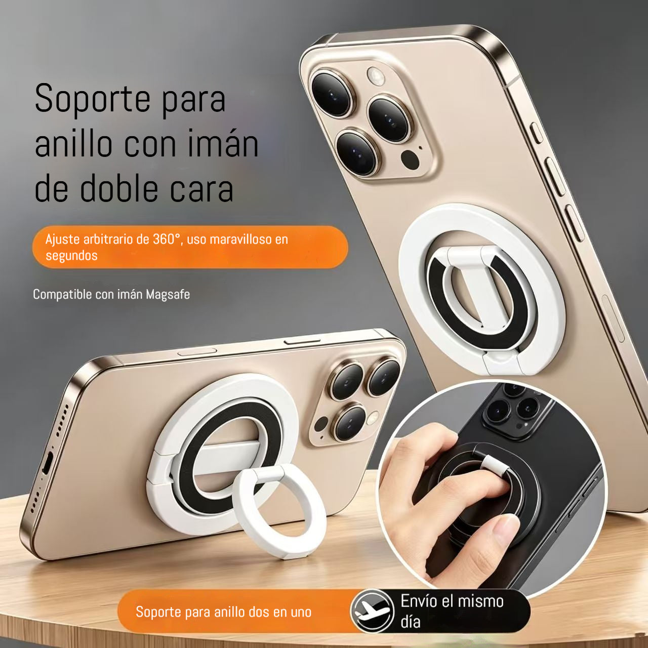 🔥【Compre 1 y obtenga 1 gratis】👍🚗Soporte magnético de metal de doble cara para teléfono！