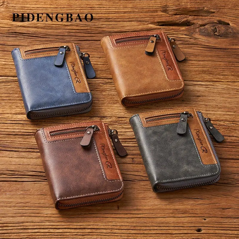 Cartera de cuero con cremallera para hombre, elegante y con estilo.