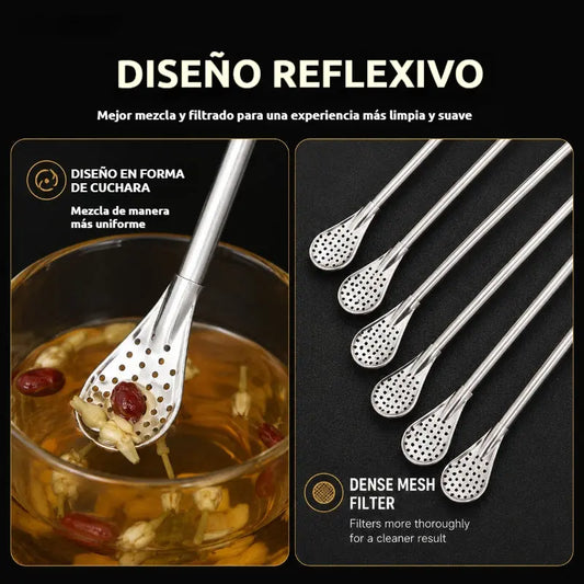 Cuchara de paja de acero inoxidable 304 de doble uso, cuchara creativa para revolver café, filtro ecológico para té, leche y jugo
