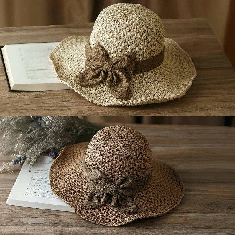 👒🎀Sombrero de paja con lazo retro – Plegable y transpirable para el verano