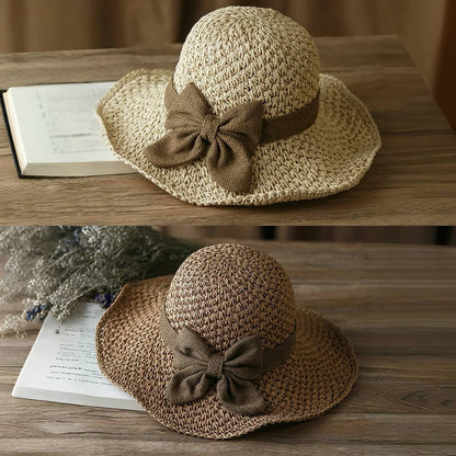 👒🎀Sombrero de paja con lazo retro – Plegable y transpirable para el verano