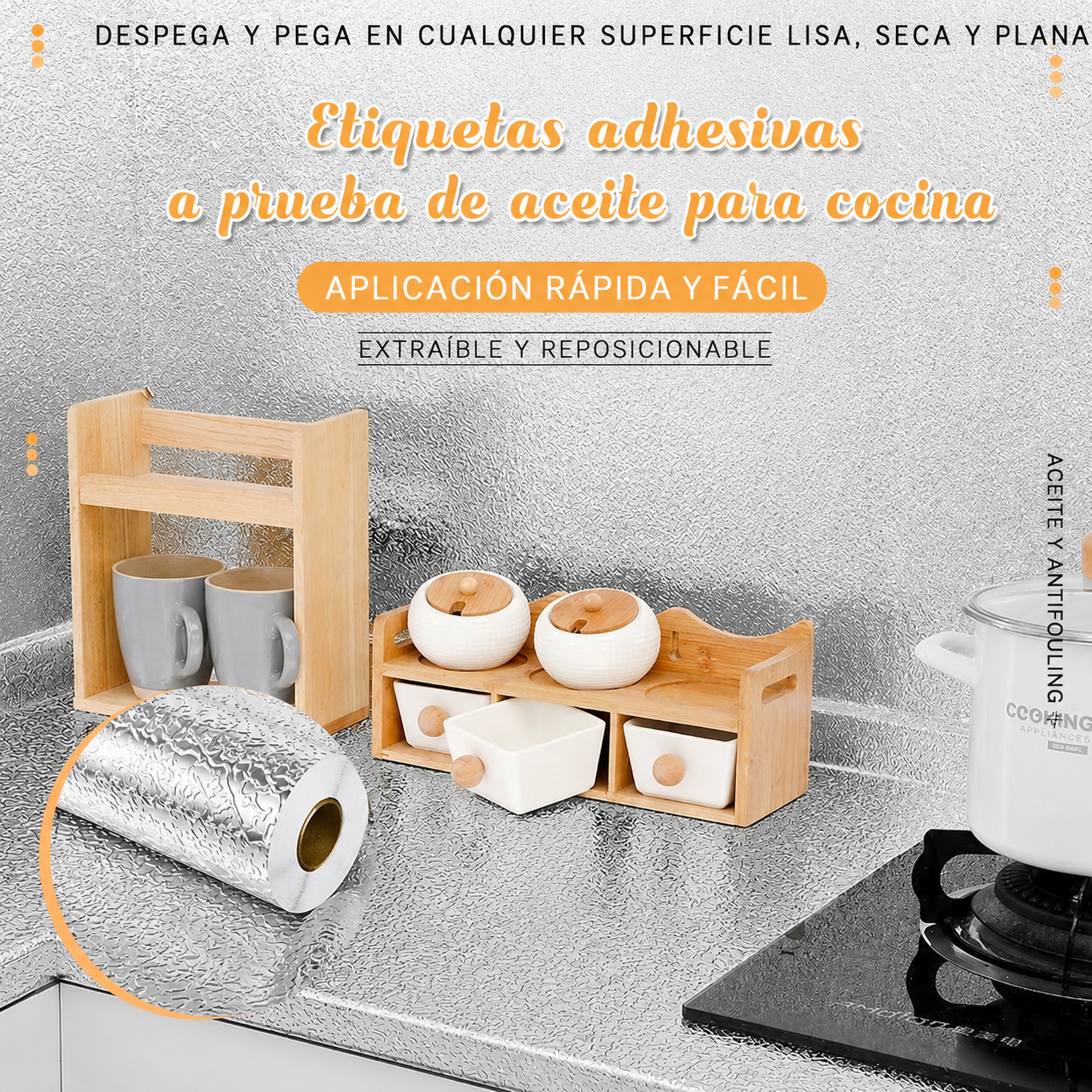 🍳Pegatinas autoadhesivas para cocina: protegen armarios y encimeras de la grasa y las manchas. Se pueden cortar a medida y quitar fácilmente. ¡Un verdadero salvavidas en la cocina! 🌟✅