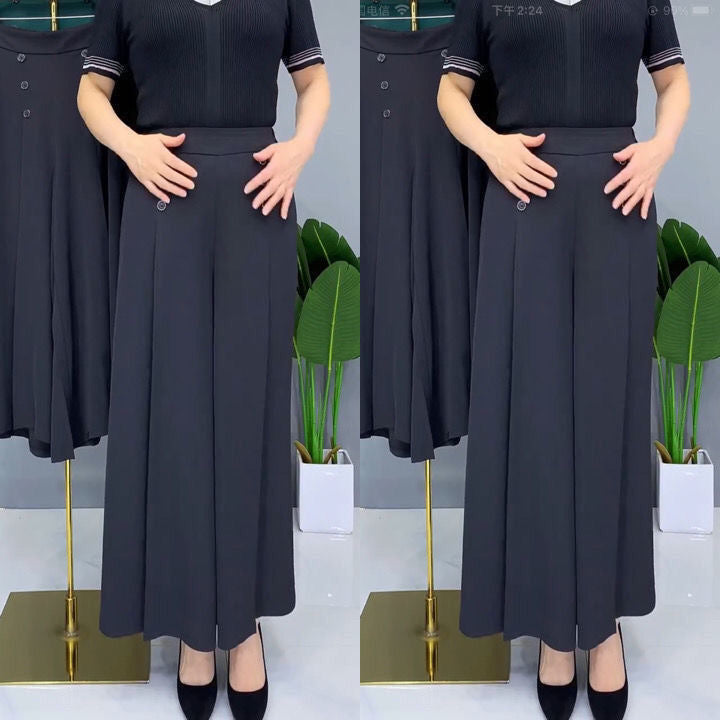 🔥【45-90kg】Falda de pantalón de pierna ancha y cintura alta drapeada a la moda para mujer