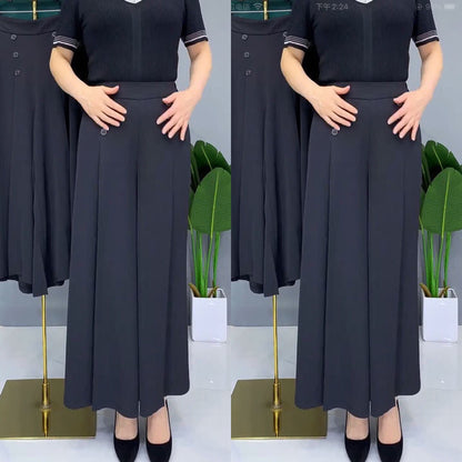 🔥【45-90kg】Falda de pantalón de pierna ancha y cintura alta drapeada a la moda para mujer