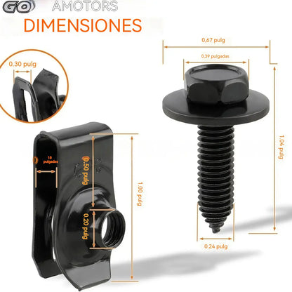 Clips para carrocería, pernos M6 y tuercas en U M6, tornillos de rosca puntiaguda 6m, tornillos M6, sujetadores de hierro.
