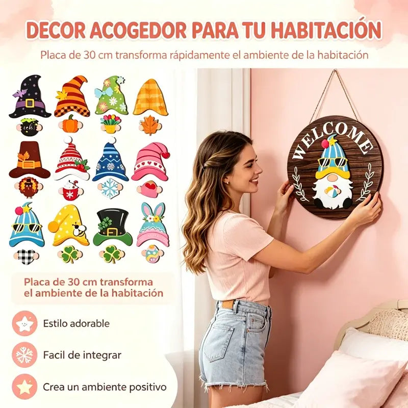 🎄 Letrero de Madera Intercambiable para Puerta – Decoración DIY para Todas las Fiestas